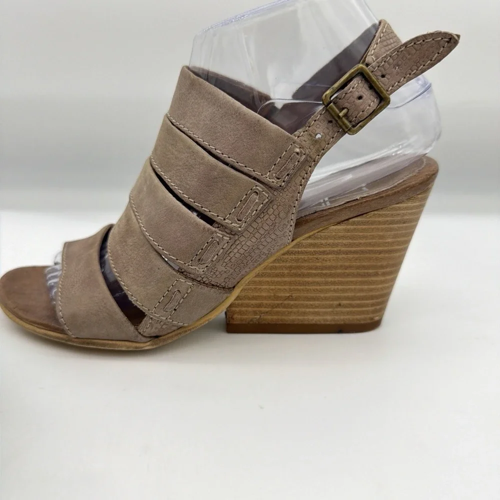 Miz Mooz Leather Slingback Wedge Sandals Open Toe Multi Strap Taupe EU 37